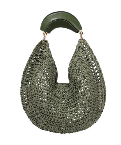 Vacation Style Green Large Capacity Beach Hand Woven Tote Bag