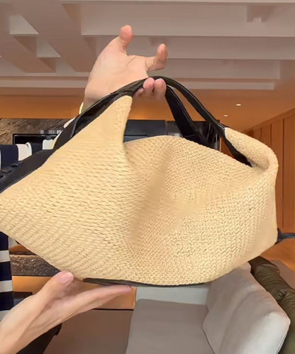 Vacation Style Khaki Large Capacity Straw Woven Tote Bag