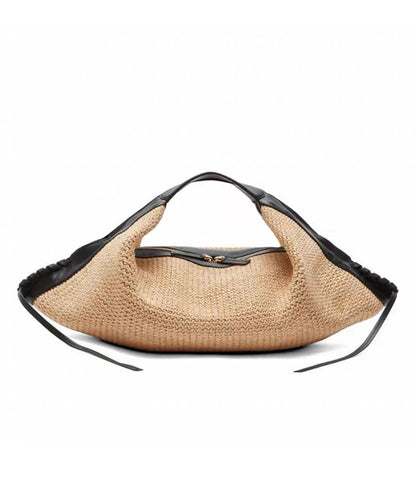 Vacation Style Khaki Large Capacity Straw Woven Tote Bag