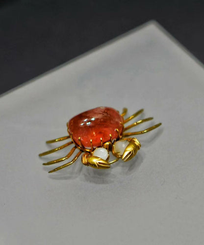 Vintage Alloy Imitation Pearl Simulated Ruby Crab Brooches Pendant Two-Way
