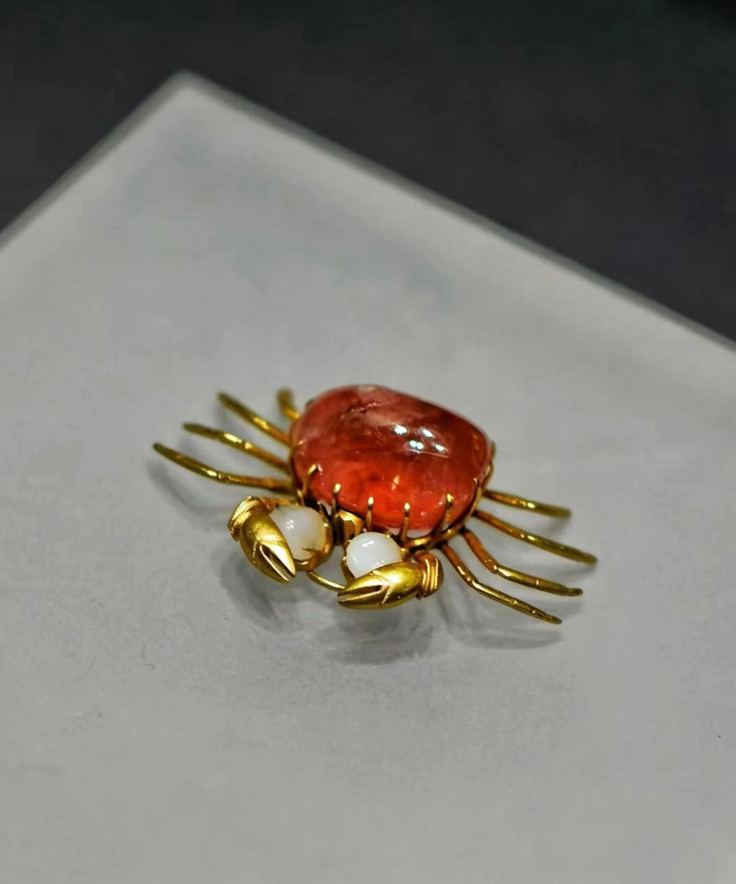 Vintage Alloy Imitation Pearl Simulated Ruby Crab Brooches Pendant Two-Way