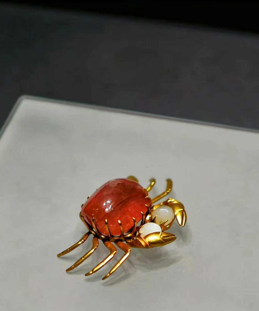 Vintage Alloy Imitation Pearl Simulated Ruby Crab Brooches Pendant Two-Way
