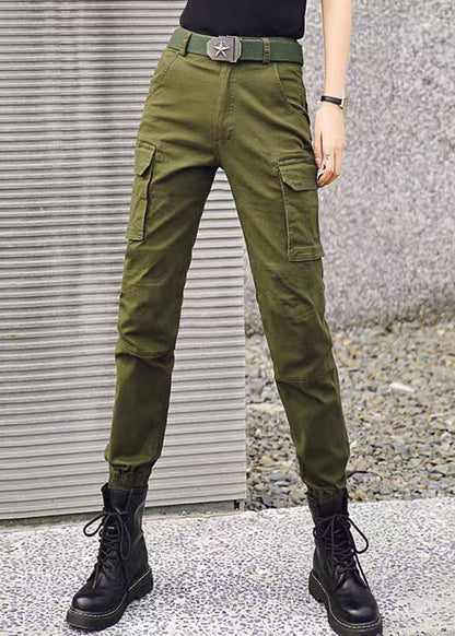 Vintage Army Green Multi Pockets High Waist Jogger Cargo Pants Fall