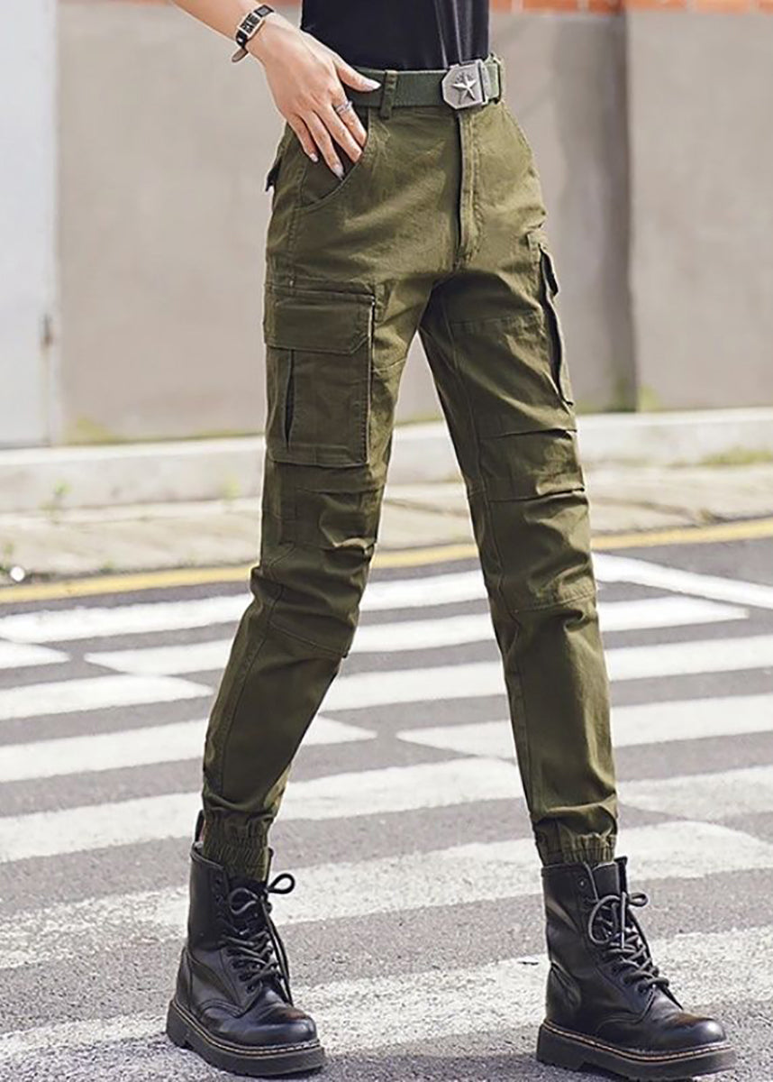 Vintage Army Green Multi Pockets High Waist Jogger Cargo Pants Fall