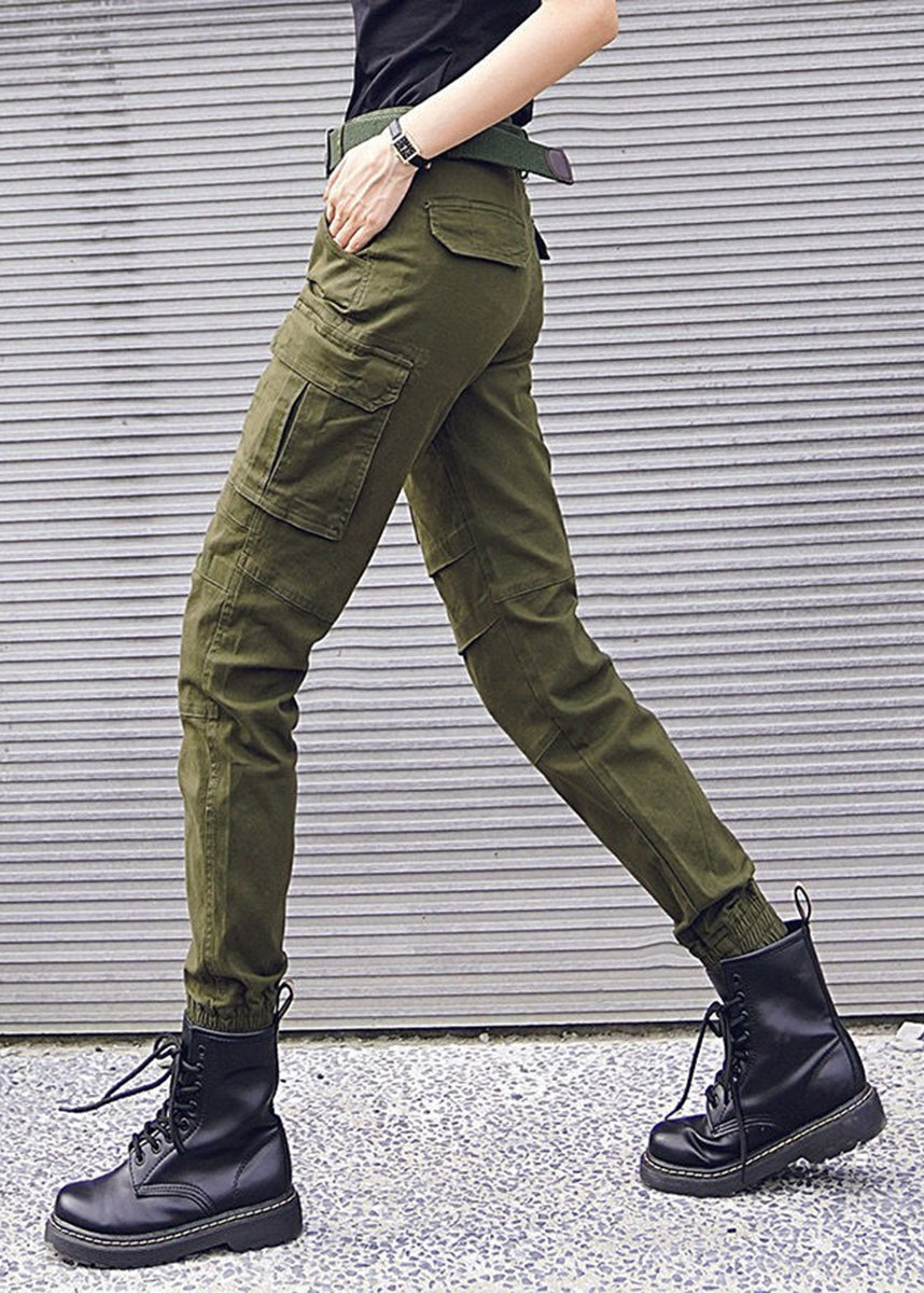 Vintage Army Green Multi Pockets High Waist Jogger Cargo Pants Fall