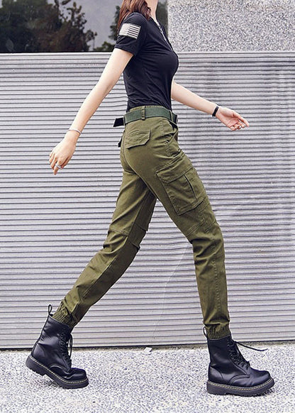 Vintage Army Green Multi Pockets High Waist Jogger Cargo Pants Fall