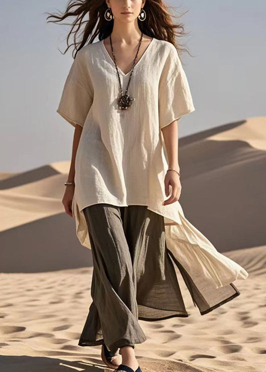 Vintage Asymmetrical Patchwork Cotton Fake Two Piece Dress Summer