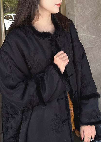 Vintage Beige Embroidered Mink Hair Patchwork Fine Cotton Filled Coat Winter