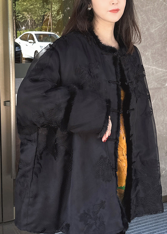 Vintage Beige Embroidered Mink Hair Patchwork Fine Cotton Filled Coat Winter