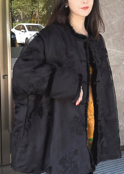 Vintage Beige Embroidered Mink Hair Patchwork Fine Cotton Filled Coat Winter