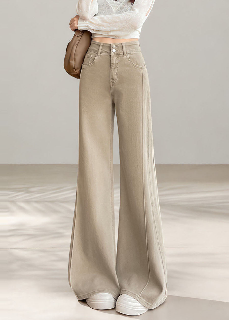 Vintage Beige High Waist Denim Flared Trousers Fall