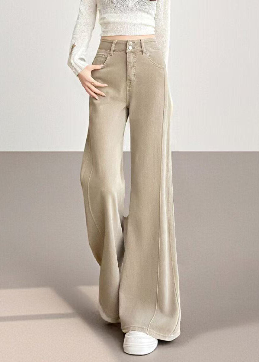 Vintage Beige High Waist Denim Flared Trousers Fall