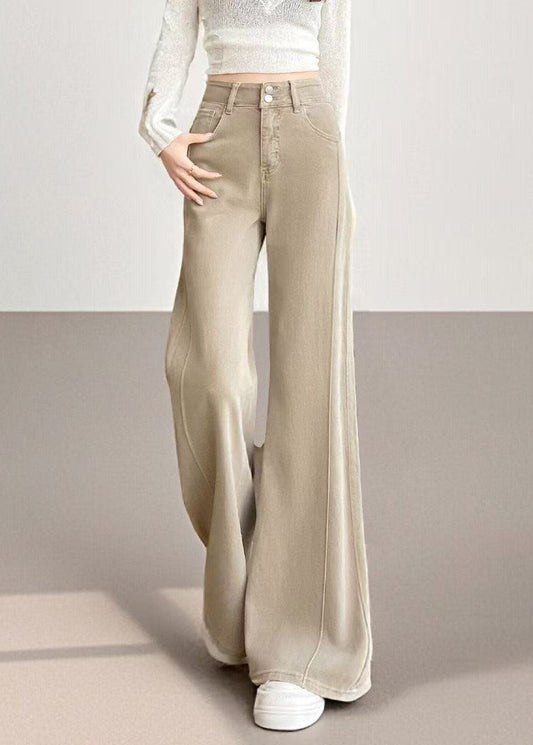 Vintage Beige High Waist Denim Flared Trousers Fall