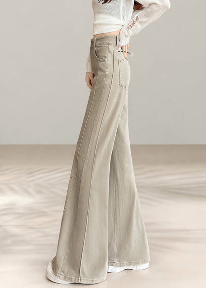 Vintage Beige High Waist Denim Flared Trousers Fall
