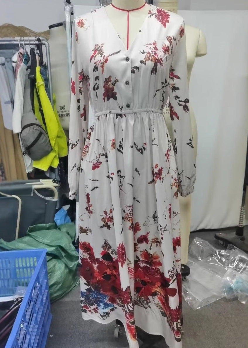 Vintage-Beige-Print-Exra-Large-Hem-Long-Dress-Spring