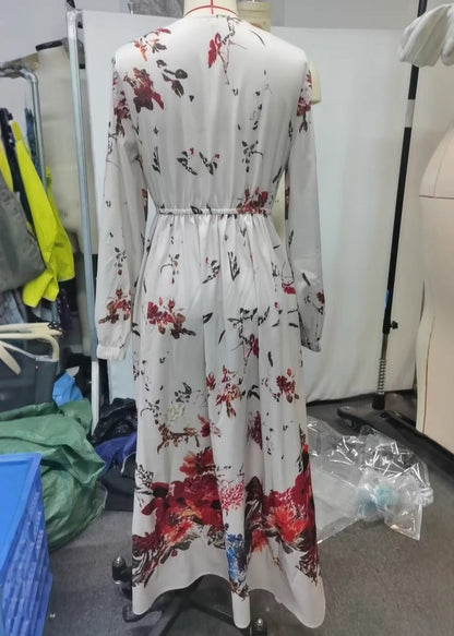 Vintage-Beige-Print-Exra-Large-Hem-Long-Dress-Spring