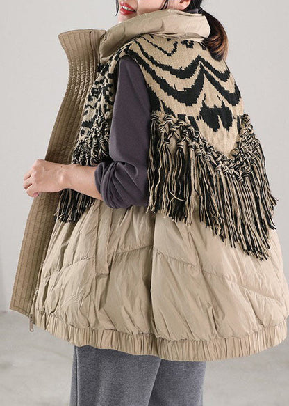 Vintage Beige Tasseled Patchwork Duck Down Winter down vest