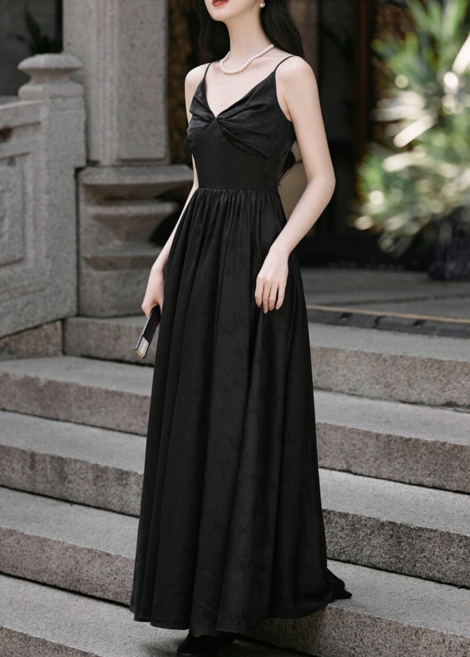 Vintage Black Embroidered Cape And Spaghetti Strap Dress Silk 2 Piece Outfit Spring