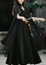 Load image into Gallery viewer, Vintage Black Embroidered Cape And Spaghetti Strap Dress Silk 2 Piece Outfit Spring