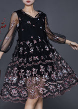 Load image into Gallery viewer, Vintage Black Embroidered Tulle Beach Dresses Summer