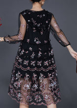 Load image into Gallery viewer, Vintage Black Embroidered Tulle Beach Dresses Summer