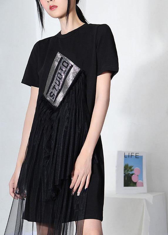 Vintage Black Hot drilling Patchwork Tulle Mini Dresses Summer - SooLinen