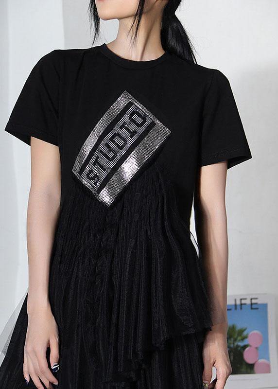 Vintage Black Hot drilling Patchwork Tulle Mini Dresses Summer - SooLinen