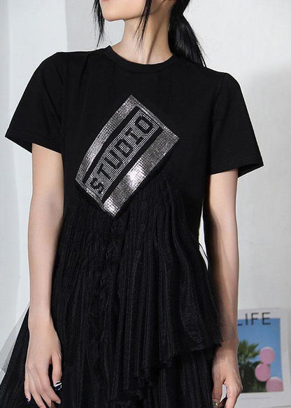 Vintage Black Hot drilling Patchwork Tulle Mini Dresses Summer - SooLinen