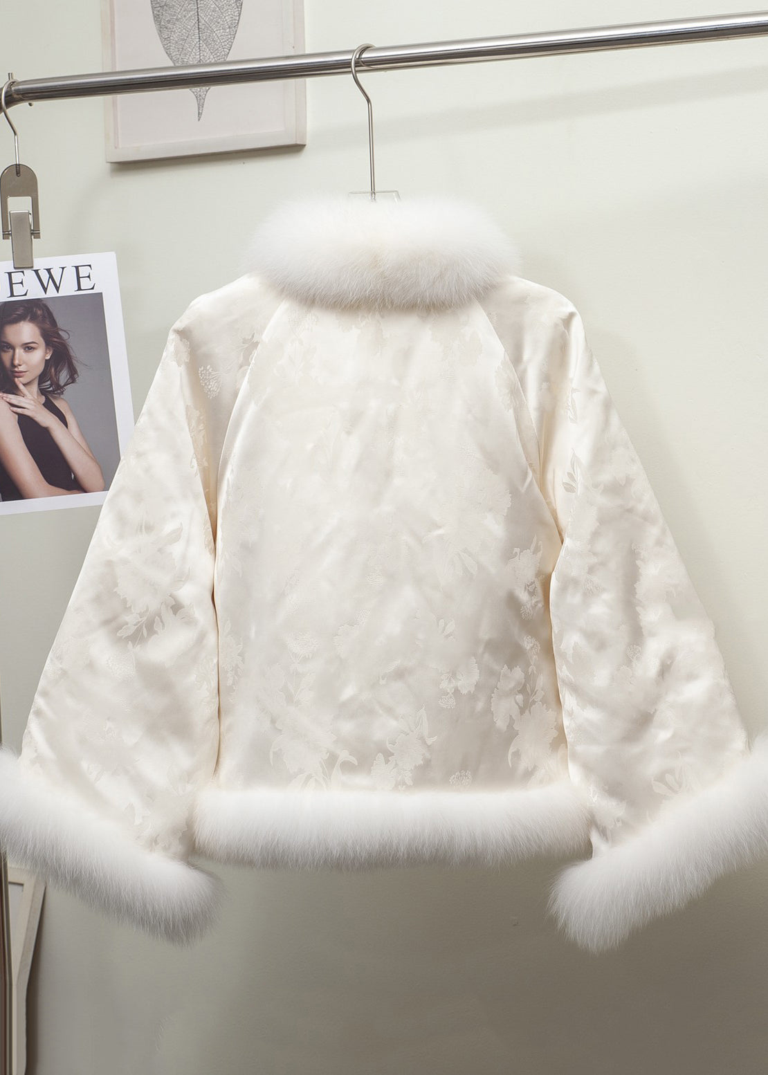 Vintage Black Jacquard Patchwork Fox Fur Duck Down Coat Winter