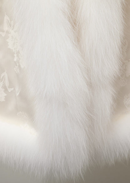 Vintage Black Jacquard Patchwork Fox Fur Duck Down Coat Winter