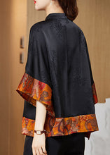 Load image into Gallery viewer, Vintage Black Mandarin Collar Asymmetrical Patchwork Jacquard Silk Shirts Batwing Sleeve