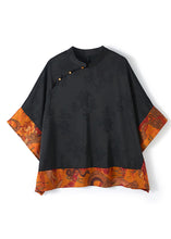 Load image into Gallery viewer, Vintage Black Mandarin Collar Asymmetrical Patchwork Jacquard Silk Shirts Batwing Sleeve