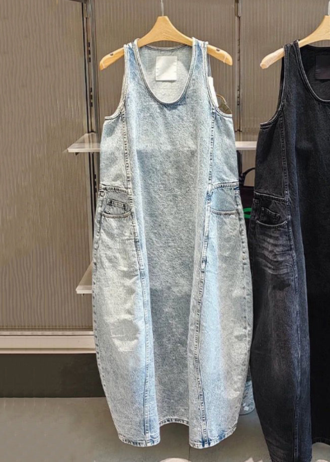 Vintage Black Original Design Pockets Long Dress Sleeveless