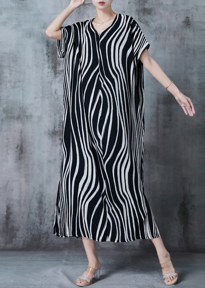 Vintage Black Oversized Striped Chiffon Dress Summer