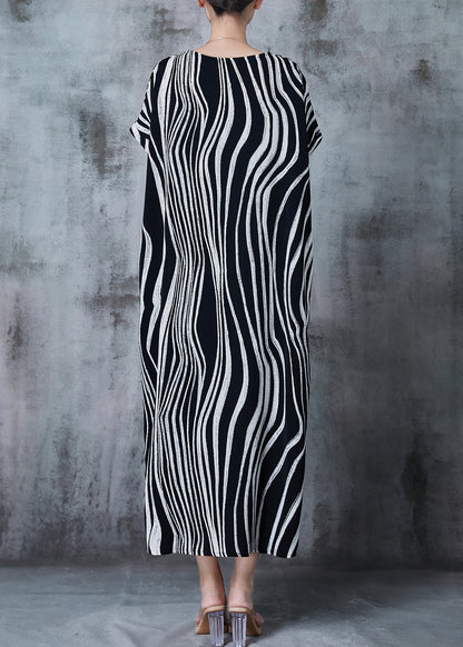 Vintage Black Oversized Striped Chiffon Dress Summer