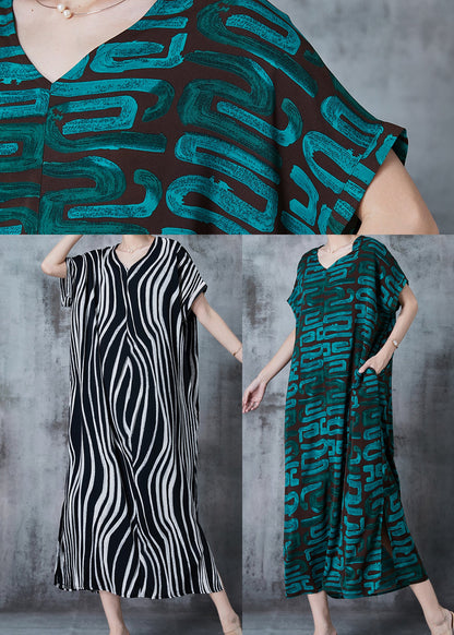 Vintage Black Oversized Striped Chiffon Dress Summer