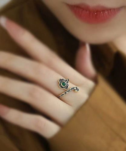 Vintage Black Sterling Silver Jade Ruyi Open Rings