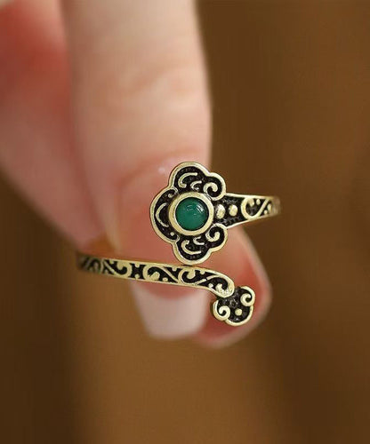 Vintage Black Sterling Silver Jade Ruyi Open Rings