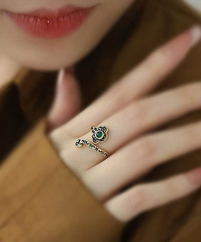 Vintage Black Sterling Silver Jade Ruyi Open Rings