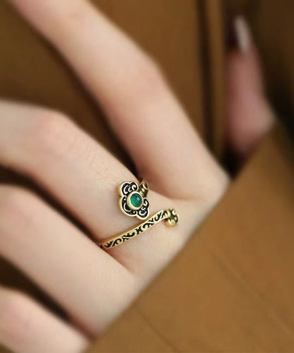 Vintage Black Sterling Silver Jade Ruyi Open Rings