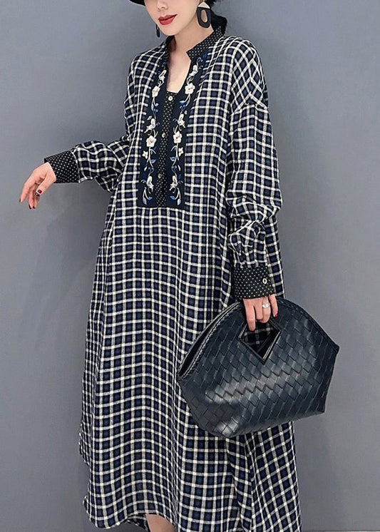 Vintage Black V Neck Plaid Holiday Dress Spring