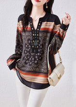 Load image into Gallery viewer, Vintage Black V Neck Print Patchwork Chiffon Blouses Long Sleeve