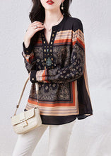 Load image into Gallery viewer, Vintage Black V Neck Print Patchwork Chiffon Blouses Long Sleeve