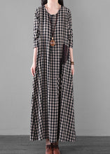 Load image into Gallery viewer, Vintage Black White Plaid A Line Long Dresses Spring