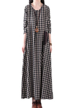 Load image into Gallery viewer, Vintage Black White Plaid A Line Long Dresses Spring