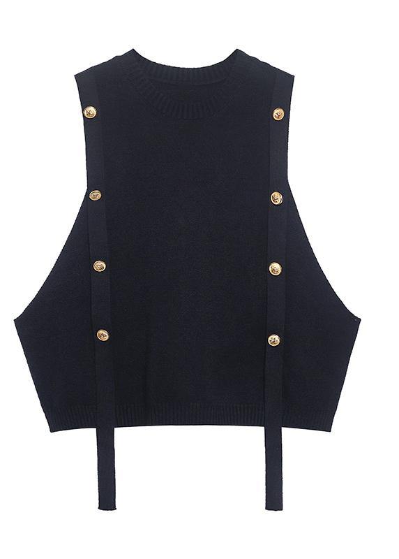 Vintage Black knitwear fashion O Neck Sleeveless Sweater Blouse - SooLinen