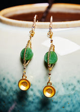 Load image into Gallery viewer, Vintage Blessed Bowl Gilding Fine Jade Drop Earrings