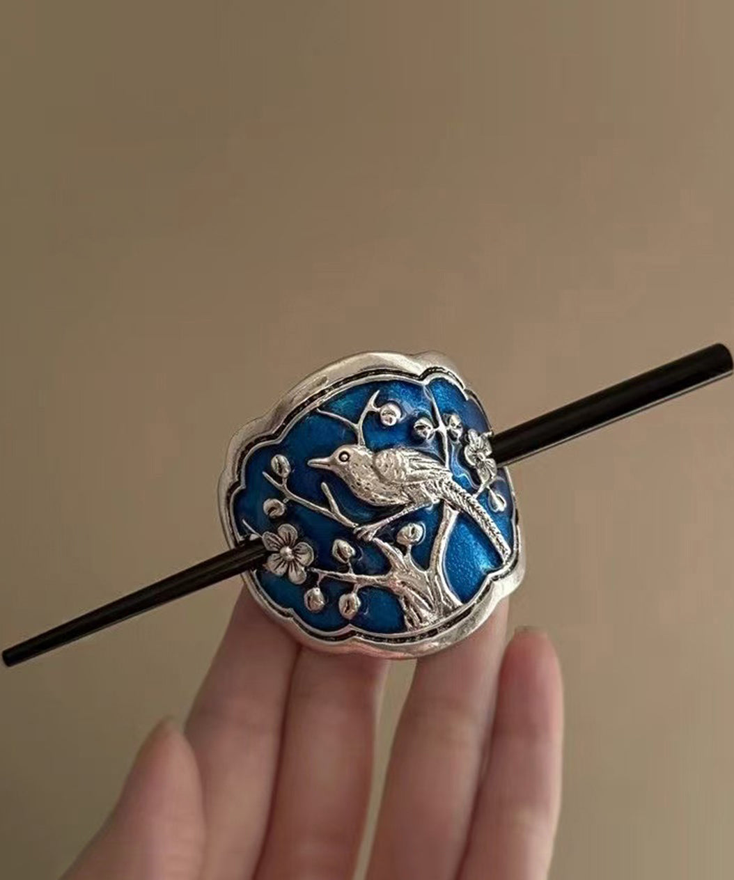 Vintage Blue Alloy Magpie Plum Blossom Hairpin