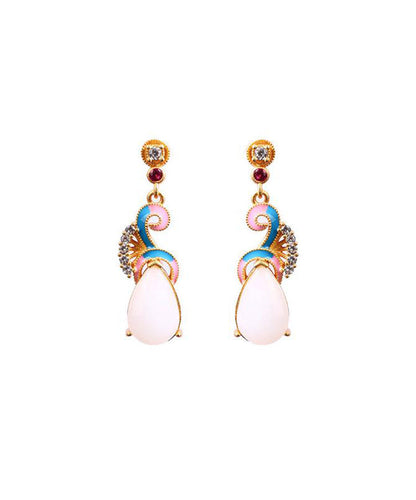 Vintage Blue Ancient Gold Jade Zircon Auspicious Clouds Drop Earrings