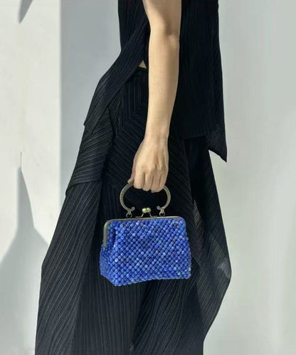 Vintage Blue Beaded Weave Box Cut Out Clutch